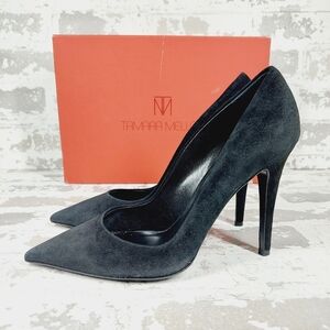 Tamara Mellon Black Suede Leather Slip On Pointy Toe High Heels O93
